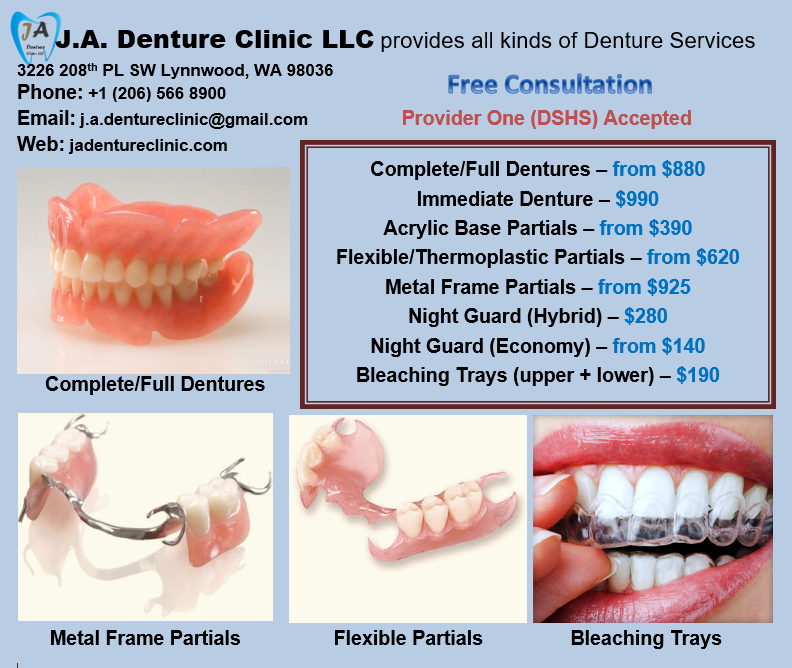 J.A. Denture Clinic LLC | 3226 208th Pl SW, Lynnwood, WA 98036, USA | Phone: (206) 566-8900