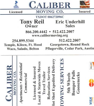 Caliber Moving Company LLC | 421 Steeplechase Dr, Georgetown, TX 78626, USA | Phone: (512) 422-2007