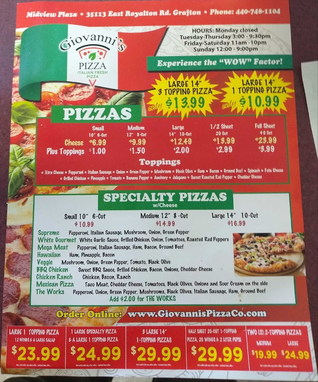 Giovannis Pizzeria Grafton | 35113 Royalton Rd, Grafton, OH 44044, USA | Phone: (440) 748-1101