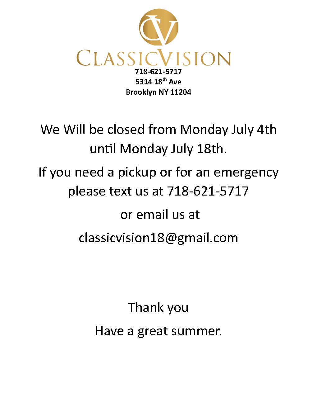 Classic Vision Optical & Optician | 5314 18th Ave, Brooklyn, NY 11204, USA | Phone: (718) 621-5717