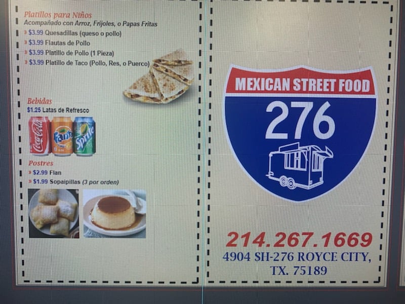 Mexican Street Food 276 | 4904 TX-276, Royse City, TX 75189, USA | Phone: (469) 267-1669