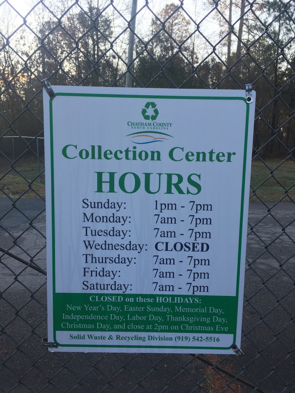 Chatham County Collection Center- Moncure | 2855 Old US 1 Hwy, Moncure, NC 27559, USA | Phone: (919) 542-7298