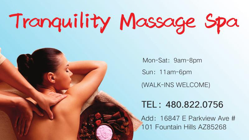 Tranquility Massage Spa | United States, Arizona, Fountain Hills, E Parkview Ave, # 101邮政编码: 85268 | Phone: (480) 822-0756