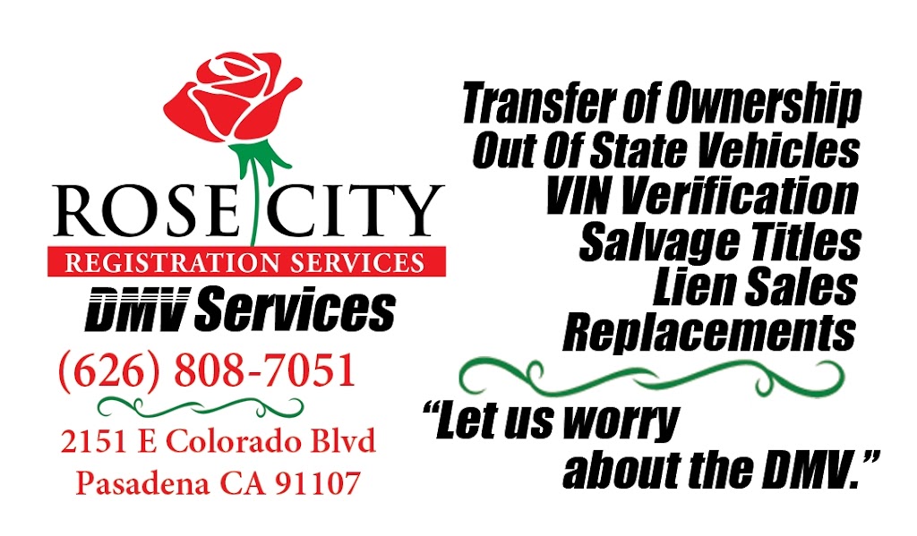 Rose City Registration Services | 2151 E Colorado Blvd, Pasadena, CA 91107, USA | Phone: (626) 808-7051