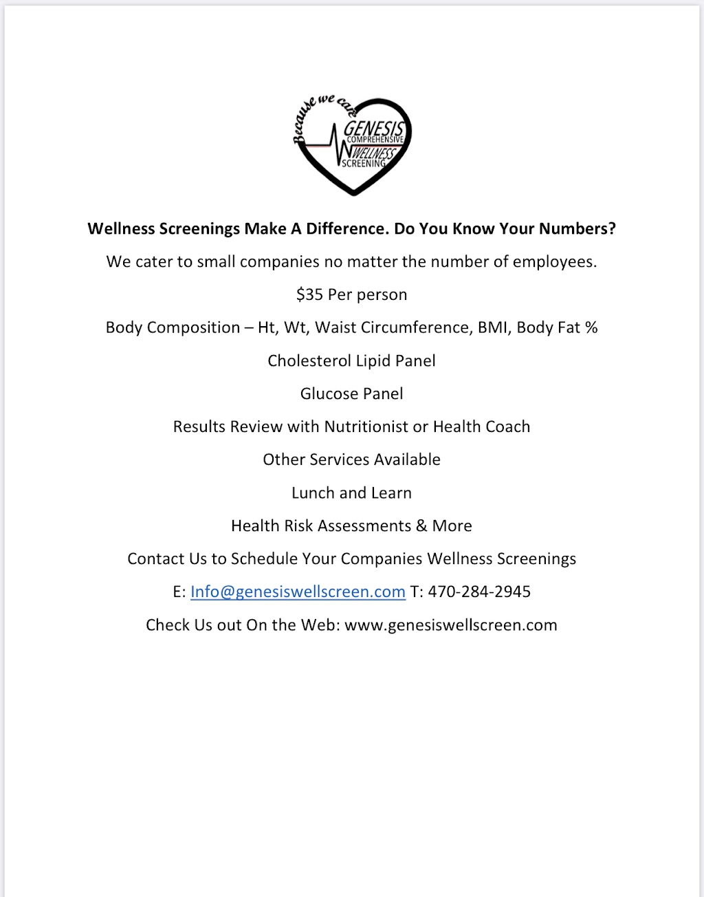 Genesis Comprehensive Wellness Screenings Llc | 3417 GA-5, Douglasville, GA 30135, USA | Phone: (470) 284-2945