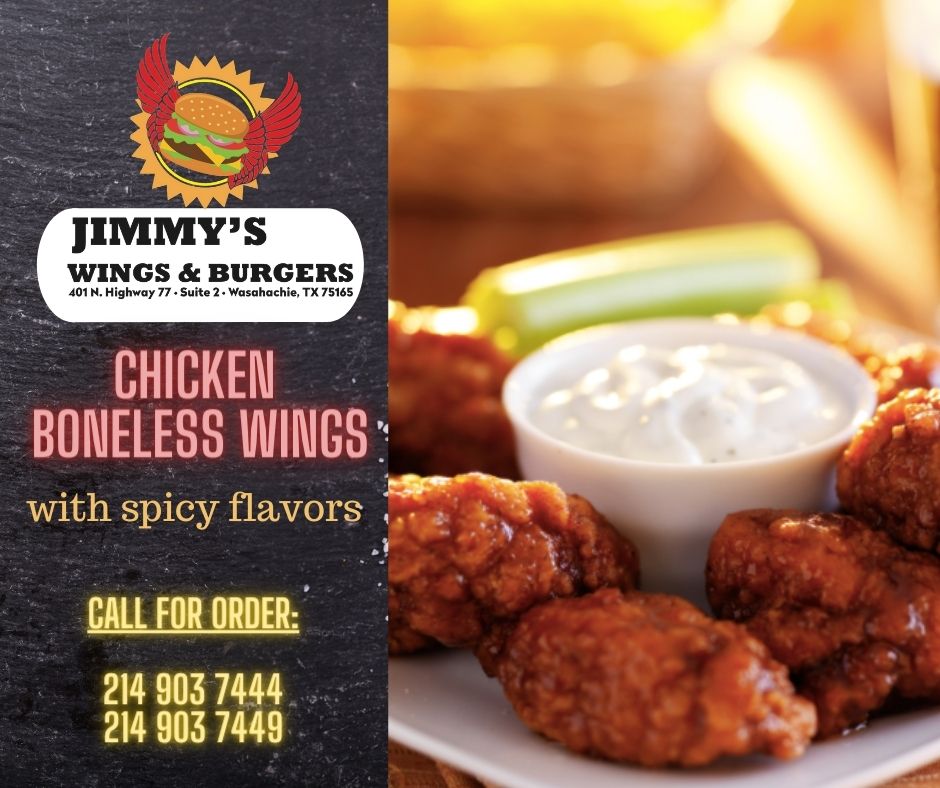 Jimmys Wings and Burgers | 401 N Hwy 77 suite 2, Waxahachie, TX 75165, USA | Phone: (214) 903-7449