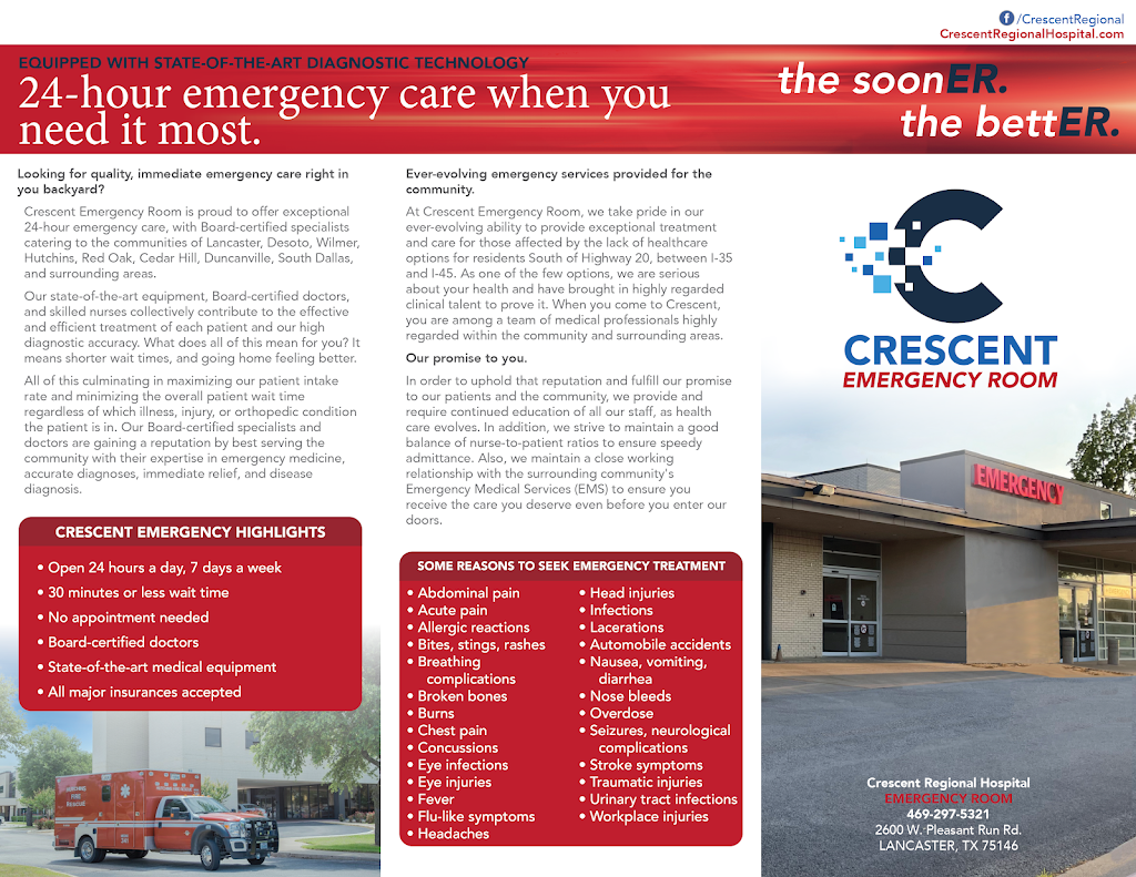 Crescent Regional Hospital Emergency Room | 2600 Pleasant Run Rd, Lancaster, TX 75146, USA | Phone: (972) 338-4715