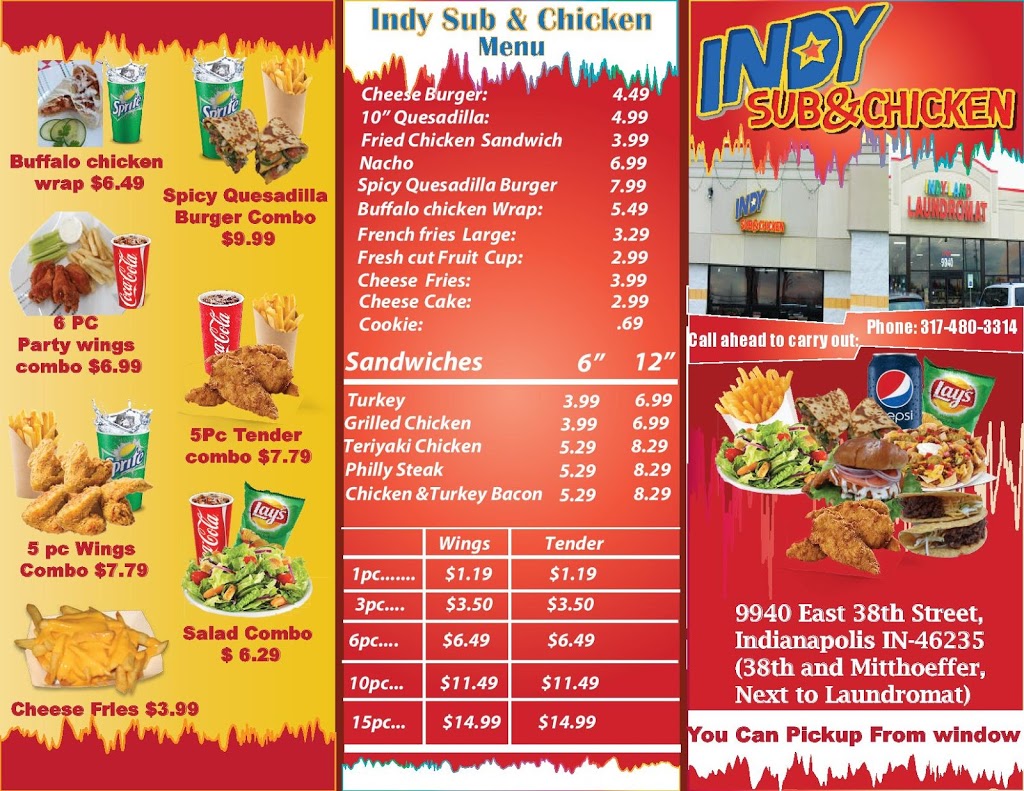 Indy Sub & Chicken | 9940 E 38th St, Indianapolis, IN 46235, USA | Phone: (317) 480-3314