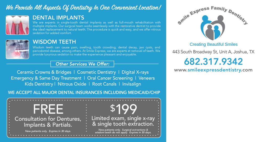 Smile Express Family Dentistry | 443 S Broadway St Suite A1, Joshua, TX 76058, USA | Phone: (682) 317-9342