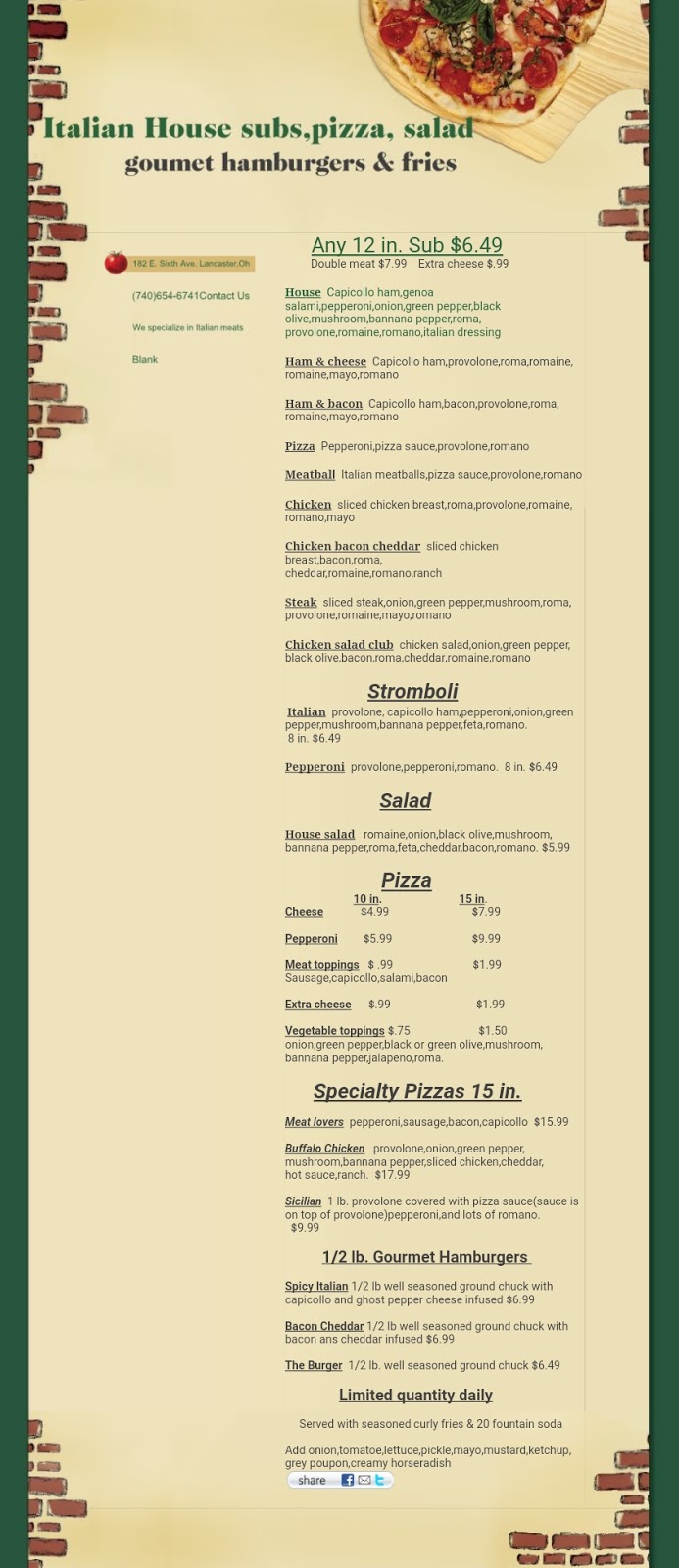 Hunt Brother Pizza | 182 E 6th Ave, Lancaster, OH 43130, USA | Phone: (740) 808-8223