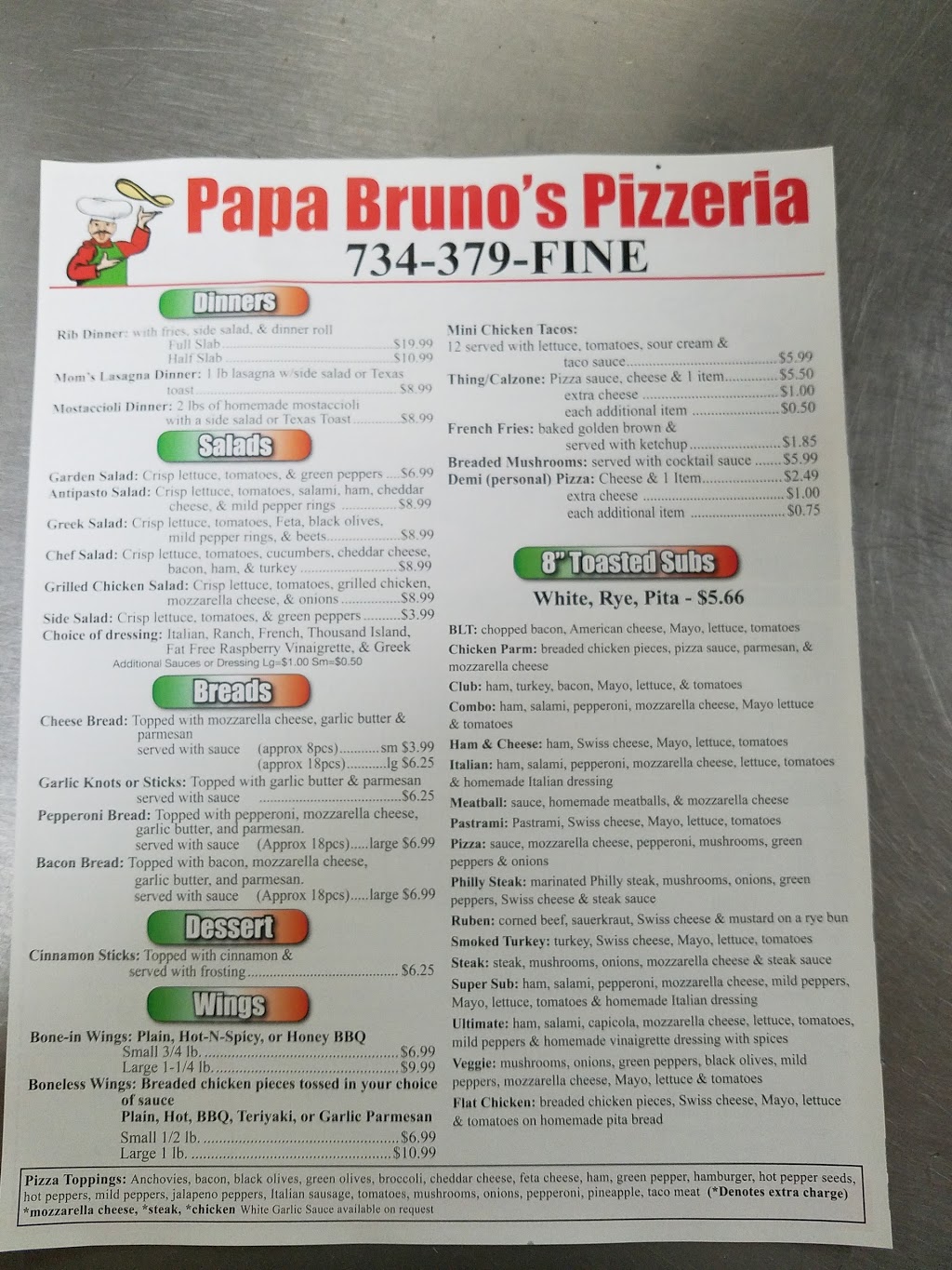 Papa Brunos Pizzeria | 11090 US Turnpike Rd, South Rockwood, MI 48179, USA | Phone: (734) 379-3463