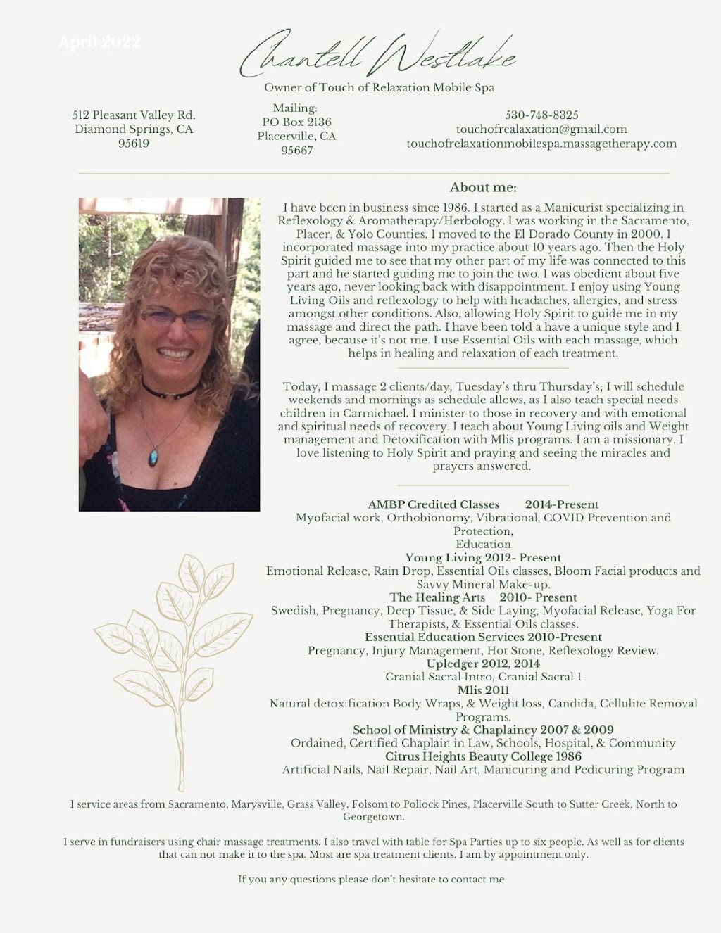 Touch of Relaxation Mobile Spa | 512 Pleasant Valley Road, Suite 5 512, Main St Suite 5, Diamond Springs, CA 95619, USA | Phone: (530) 748-8325