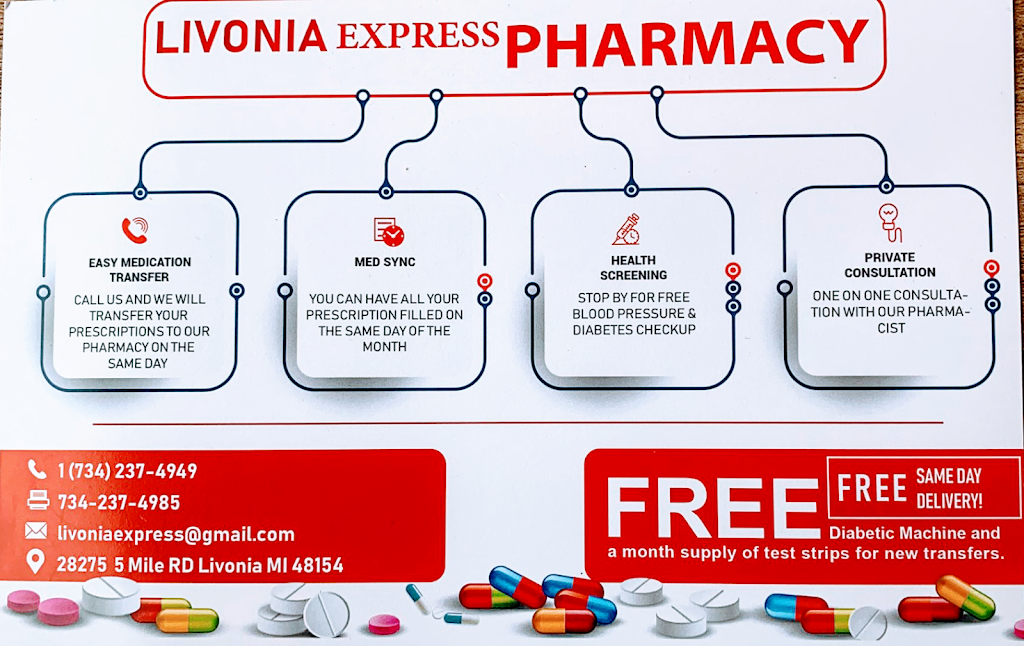 Livonia Express Pharmacy | 28275 Five Mile Rd, Livonia, MI 48154, USA | Phone: (734) 237-4949