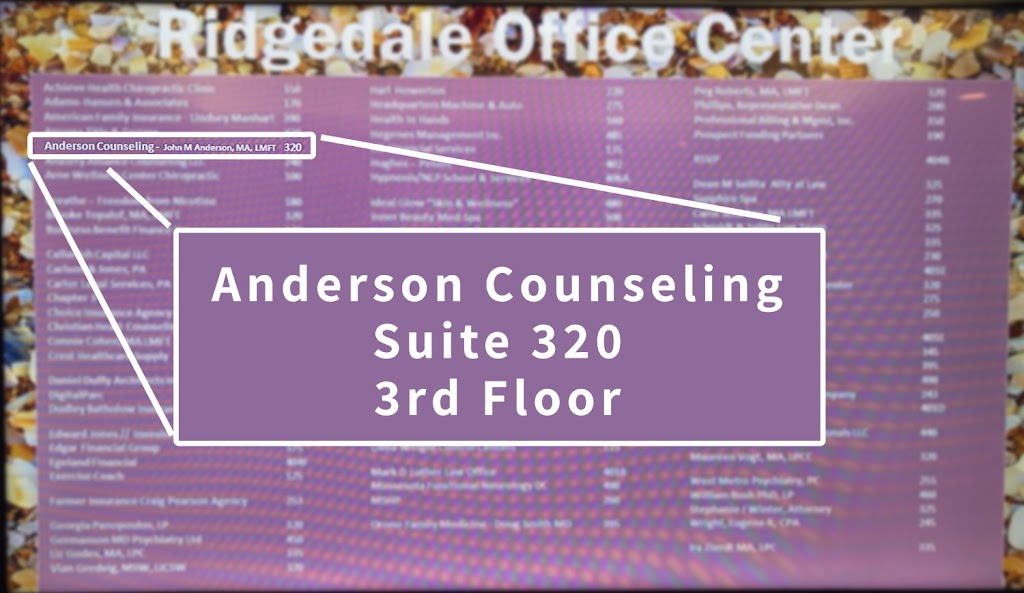 Anderson Counseling | 13911 Ridgedale Dr Suite 320, Minnetonka, MN 55305 | Phone: (612) 562-6387