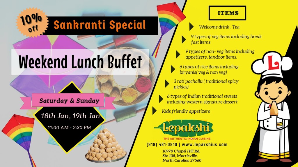 Lepakshi Indian Cuisine | 10970 Chapel Hill Rd #108, Morrisville, NC 27560, USA | Phone: (919) 481-0910