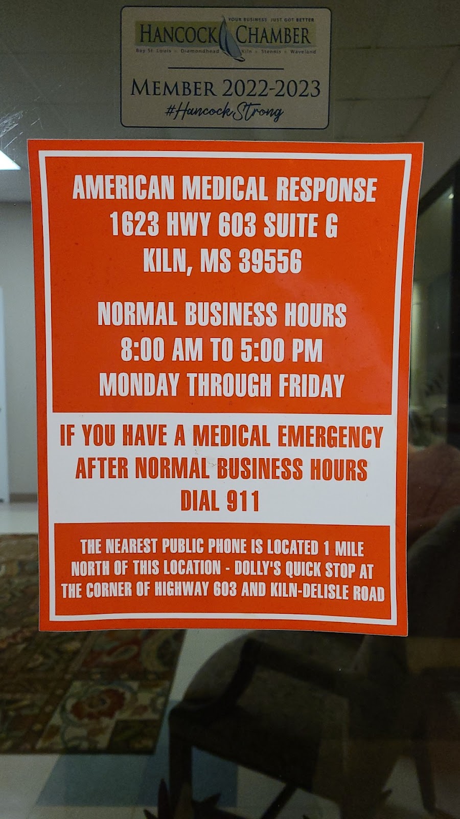 AMR American Medical Response of Hancock County | 16230 MS-603 ste G, Kiln, MS 39556, USA | Phone: (228) 897-1196