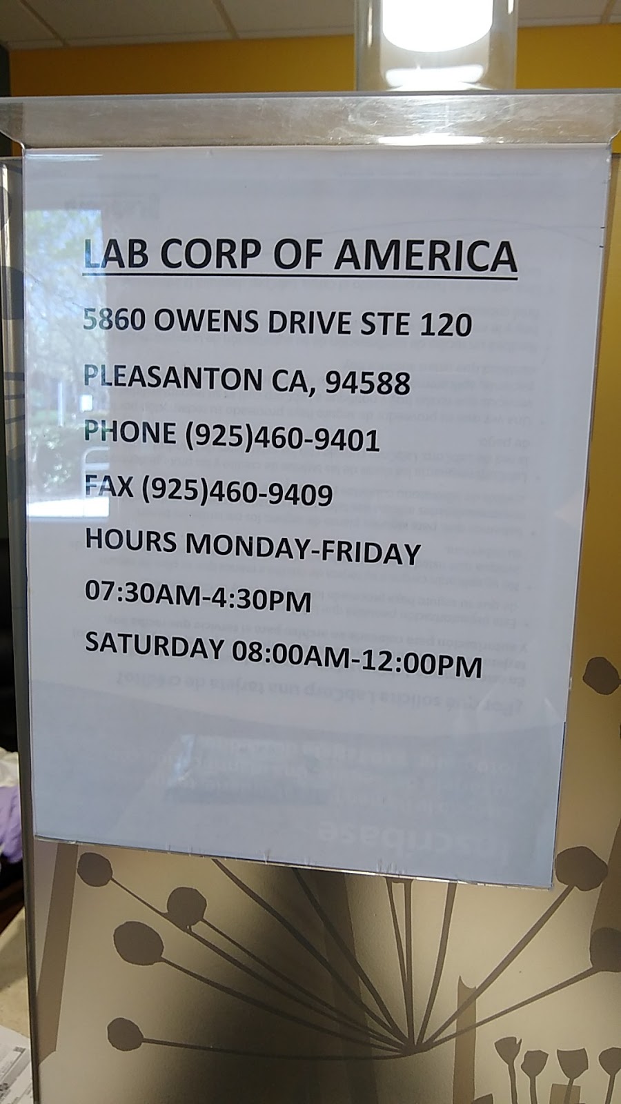 Labcorp | 5860 Owens Dr Ste 120, Pleasanton, CA 94588, USA | Phone: (925) 460-9401