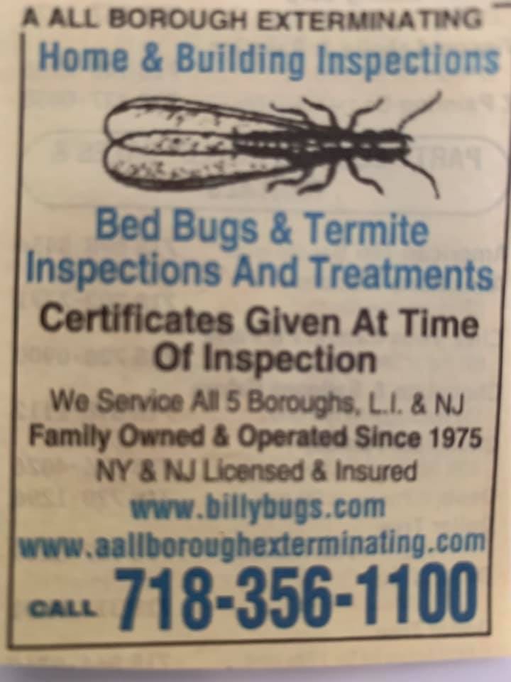 A All Borough Exterminating Co. Inc | 139 Finlay St, Staten Island, NY 10307, USA | Phone: (718) 356-1100