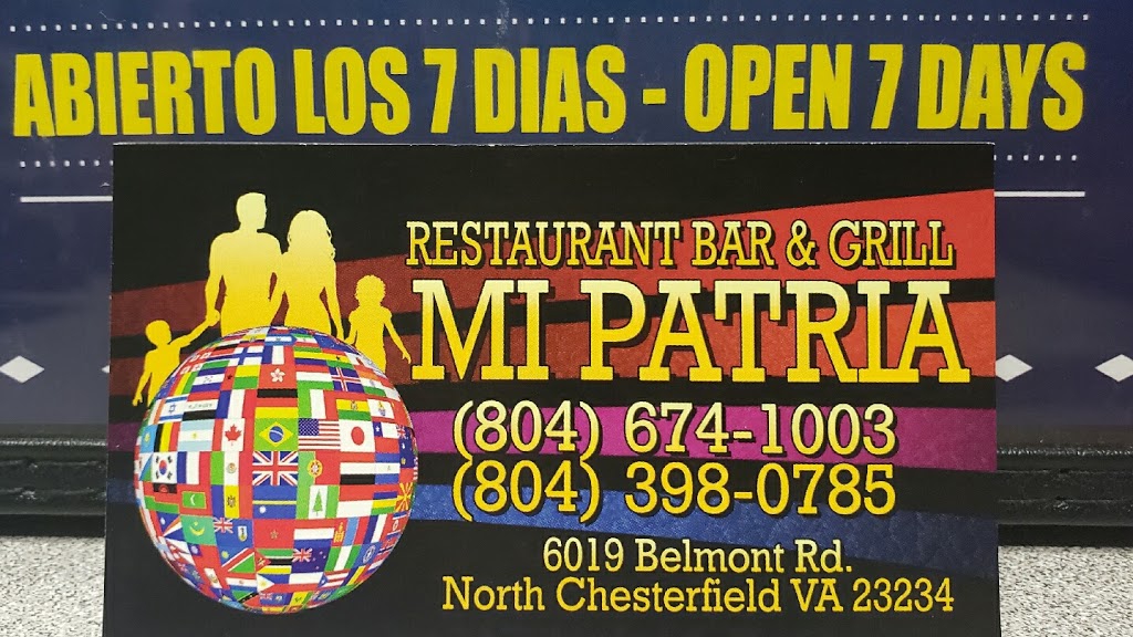 Mi Patria | Restaurant bar & griil | 6019 Belmont Rd, North Chesterfield, VA 23234 | Phone: (804) 674-1003