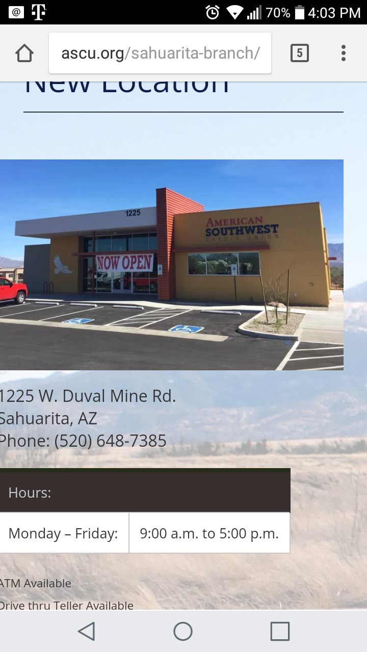 American Southwest Credit Union | 1225 W Duval Mine Rd, Green Valley, AZ 85614, USA | Phone: (520) 459-1860