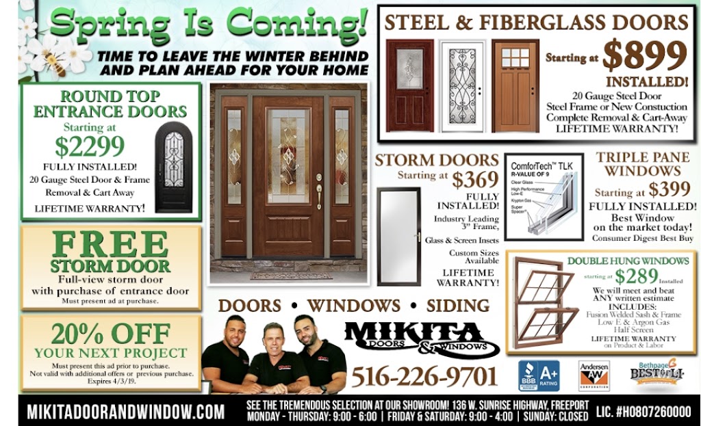 Mikita Door & Window | 136 W Sunrise Hwy, Freeport, NY 11520, USA | Phone: (516) 867-4100