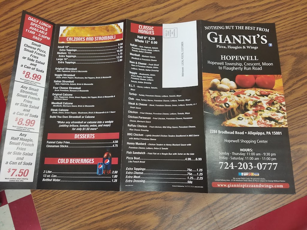 Giannis Pizza - Hopewell | 2284 Brodhead Rd, Aliquippa, PA 15001, USA | Phone: (724) 203-0777