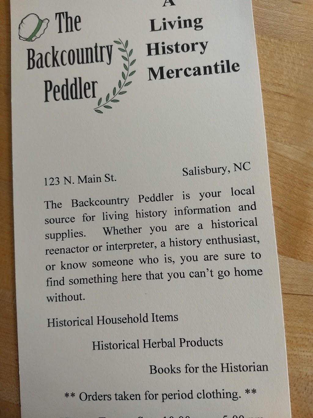 The Backcountry Peddler A LIVING HISTORY MERCANTILE | 323 N Lee St, Salisbury, NC 28144, USA | Phone: (704) 431-6588