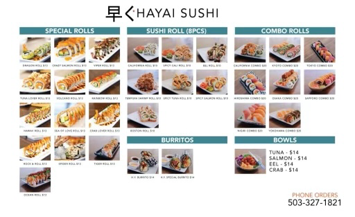 Hayai Sushi | 2131 Yew St, Forest Grove, OR 97116, USA | Phone: (503) 327-1821