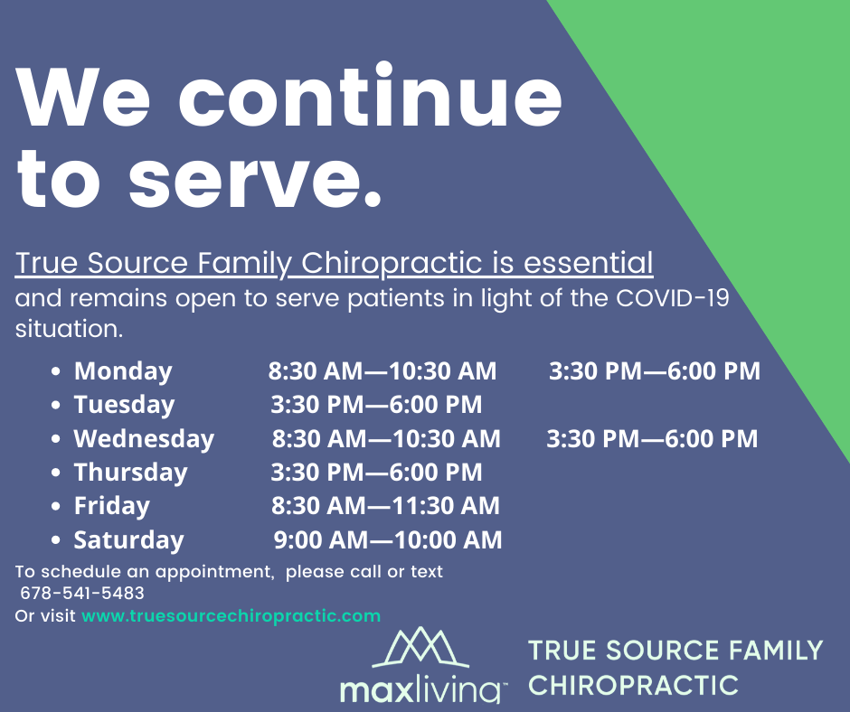 True Source Family Chiropractic MaxLiving Health Center | 11 Buford Village Way #127, Buford, GA 30518, USA | Phone: (678) 541-5483