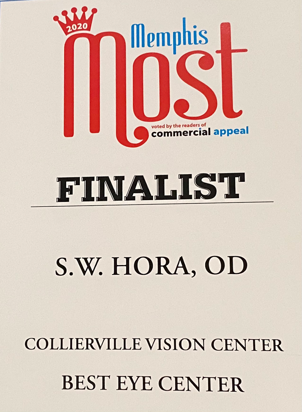 Dr. S.W. Hora, (Bill) OD | 155 N Main St Suite 101B, Collierville, TN 38017 | Phone: (901) 853-1420