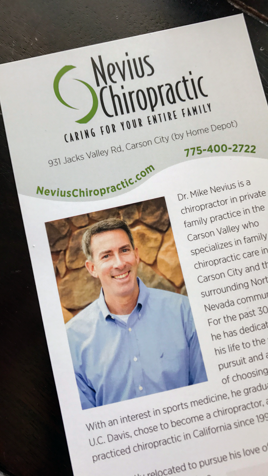 dr. mike nevius chiropractor | 931 Jacks Valley Rd ste d, Carson City, NV 89705, USA | Phone: (775) 400-2722
