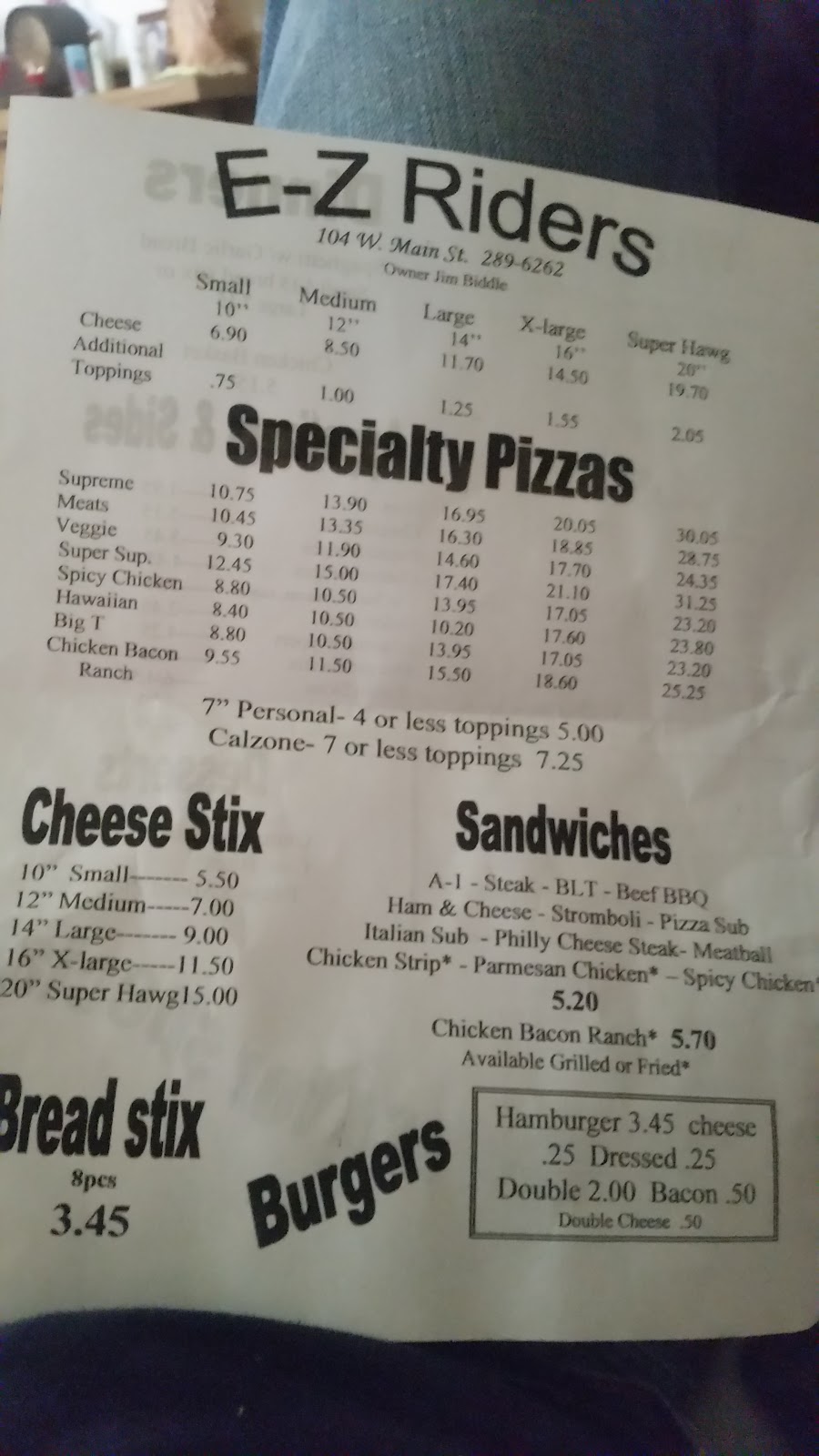 E Z Riders Pizza | 104 W Main St, Carlisle, KY 40311, USA | Phone: (859) 289-6262