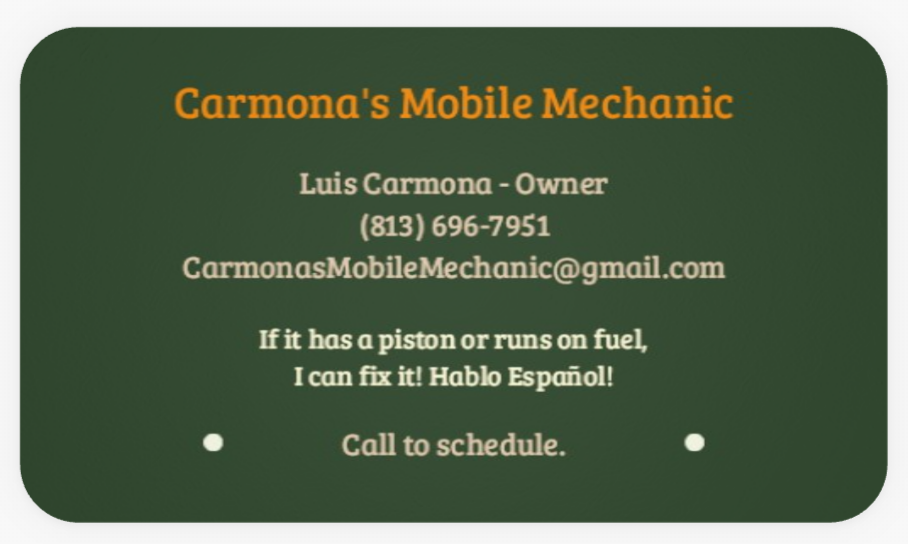 Carmonas Mobile Mechanic | 1241 Killdeer Dr, Zephyrhills, FL 33540, USA | Phone: (813) 696-7951