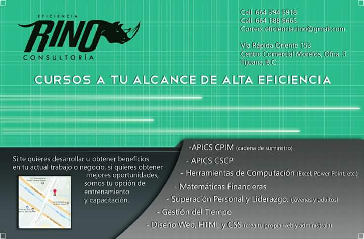 Eficiencia Rino Consultoria | B.C. local 3B plaza Morelos, Vía Rápida Ote., Rio Tijuana 3ra Etapa, 22226 Tijuana, B.C., Mexico | Phone: 664 188 9665