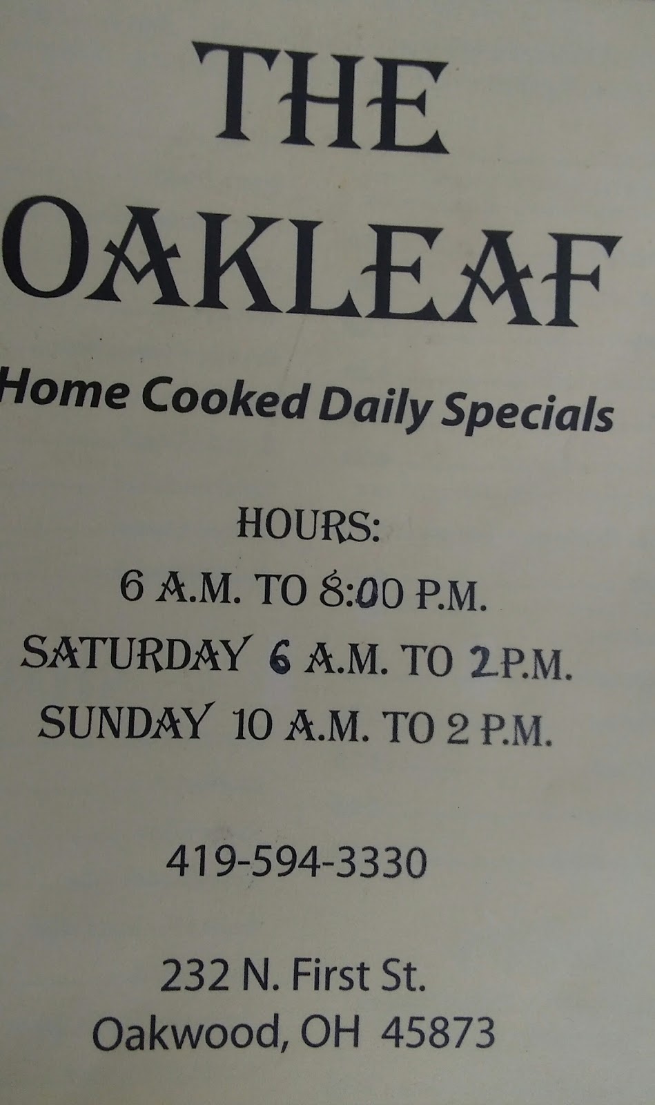 Oakleaf | 232 N 1st St, Oakwood, OH 45873, USA | Phone: (419) 594-3330