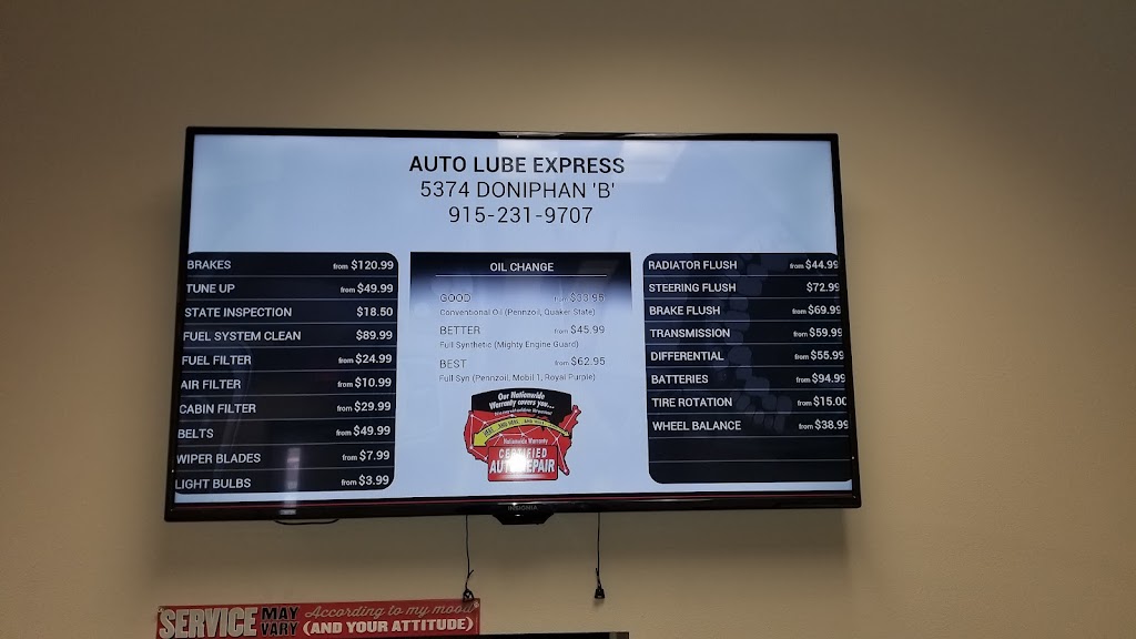 Auto Express Lube | 5374 Doniphan Dr, El Paso, TX 79932, USA | Phone: (915) 231-9707