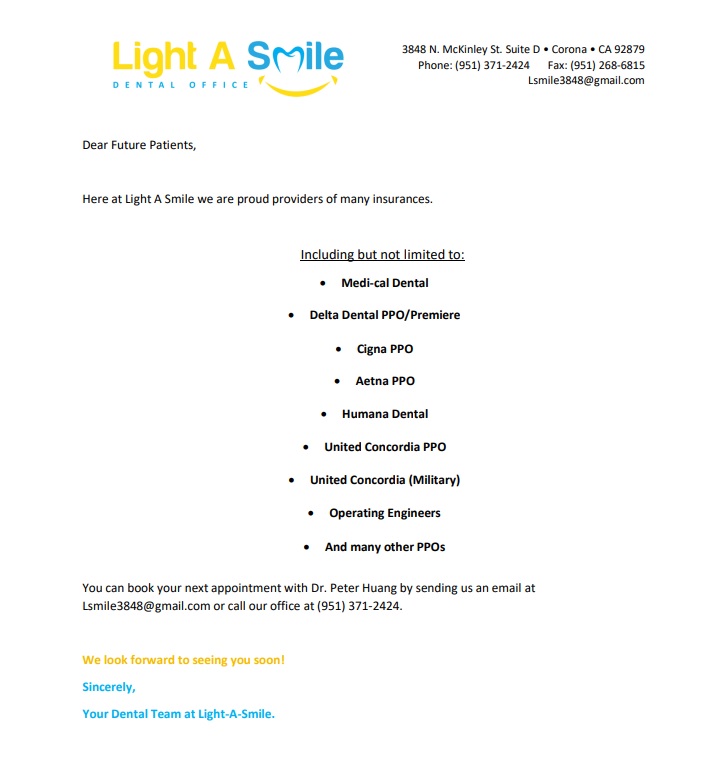 Light A Smile Dental Office | 3848 N McKinley St STE D, Corona, CA 92879, USA | Phone: (951) 371-2424