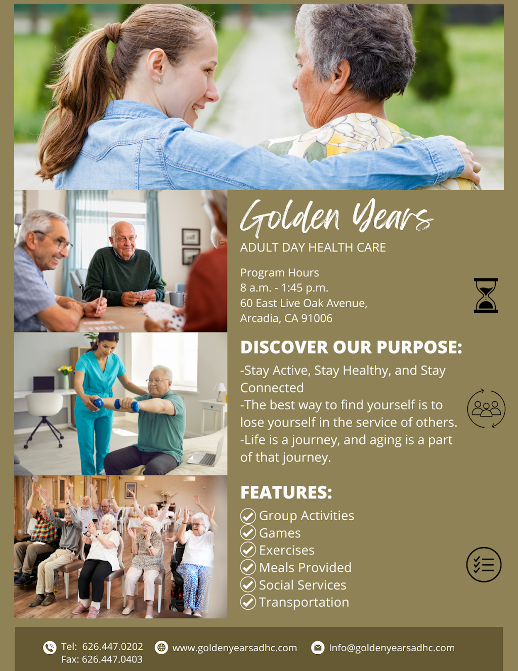 Golden Years Adult Day Health Care | 60 Live Oak Ave, Arcadia, CA 91006, USA | Phone: (626) 447-0202