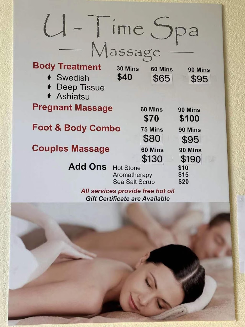 U-Time Spa Massage | 295 Iron Point Rd, Folsom, CA 95630, USA | Phone: (916) 510-1636