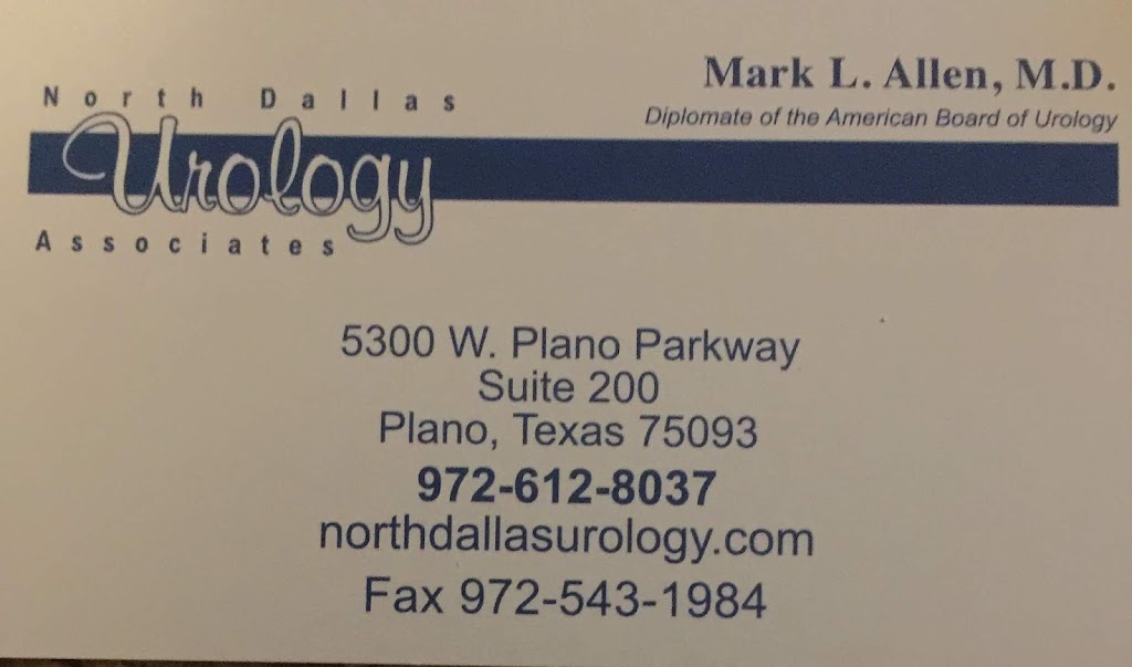 Dr. Mark Allen, MD: North Dallas Urology Associates | 5300 W Plano Pkwy #200, Plano, TX 75093, USA | Phone: (972) 612-8037