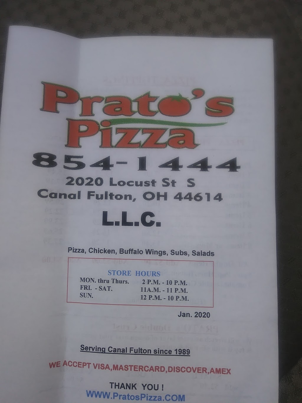 Pratos Pizza | 2020 Locust St, Canal Fulton, OH 44614, USA | Phone: (330) 854-1444
