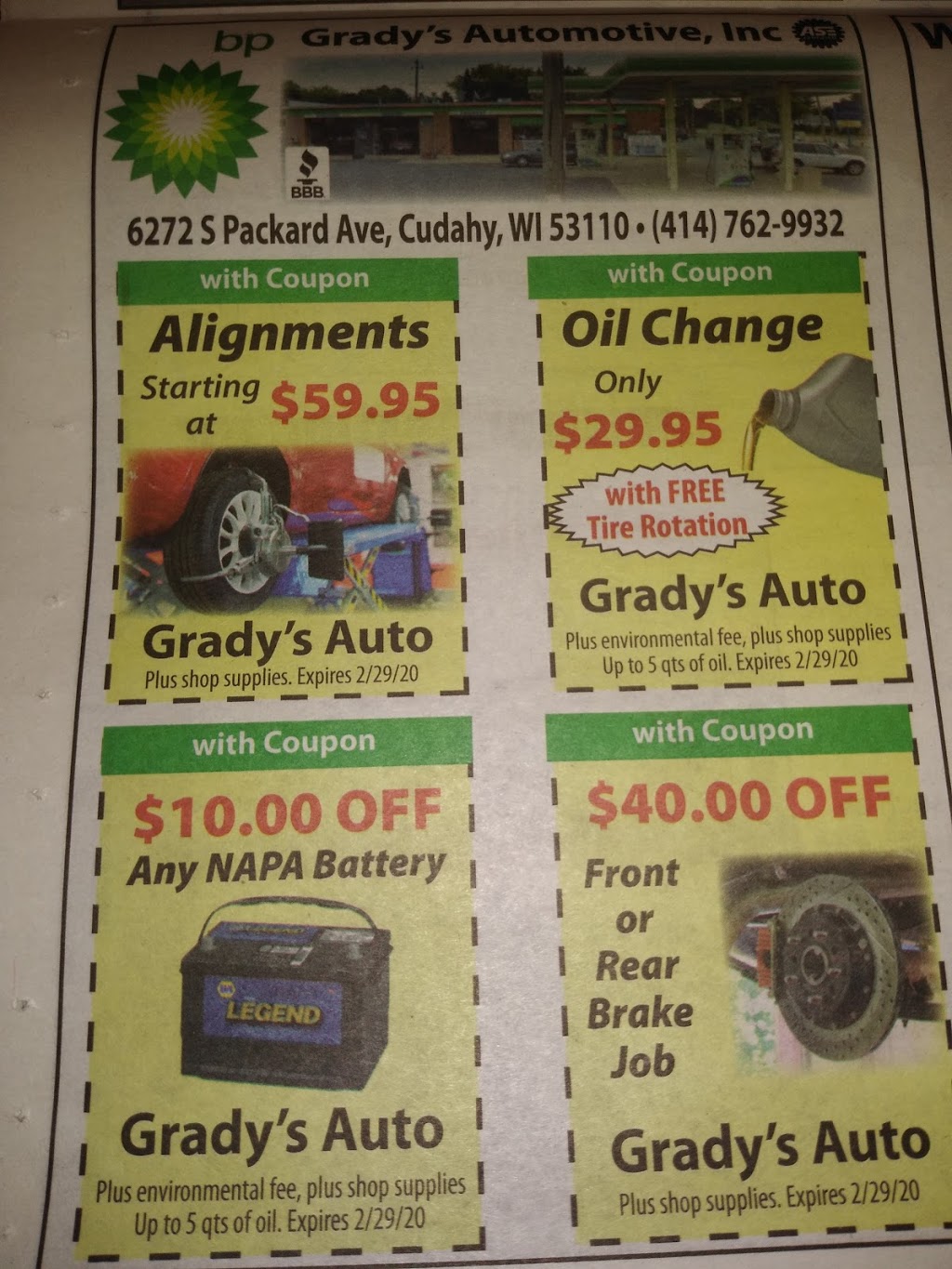 Gradys Automotive Inc | 6272 S Packard Ave, Cudahy, WI 53110, USA | Phone: (414) 762-9932
