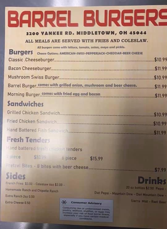 Barrel Burgers | 3200 Yankee Rd, Middletown, OH 45044, USA | Phone: (513) 643-3200