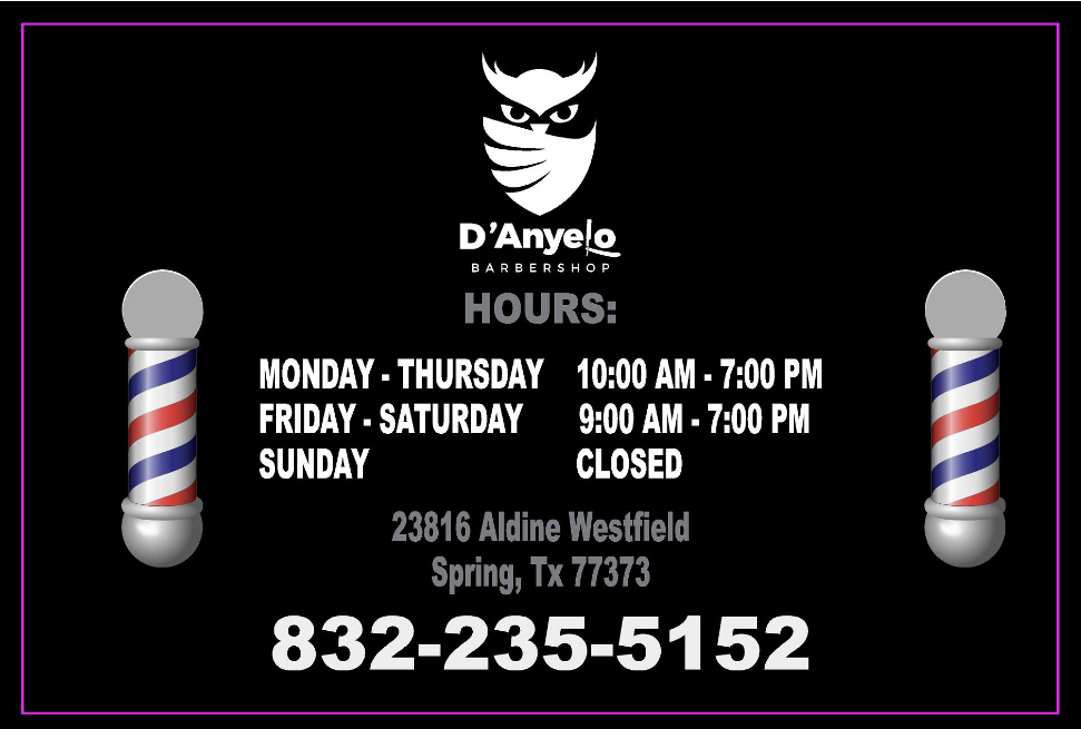 D’Anyelo barbershop | 23816 Aldine Westfield Rd, Spring, TX 77373, USA | Phone: (832) 235-5152