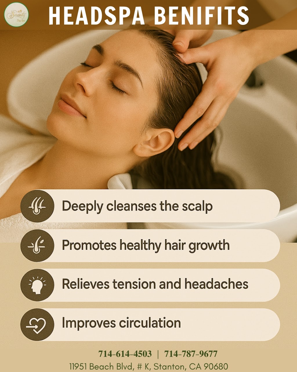 Serenity Day Spa in Stanton | 11951 Beach Blvd K, Stanton, CA 90680, USA | Phone: (714) 614-4503