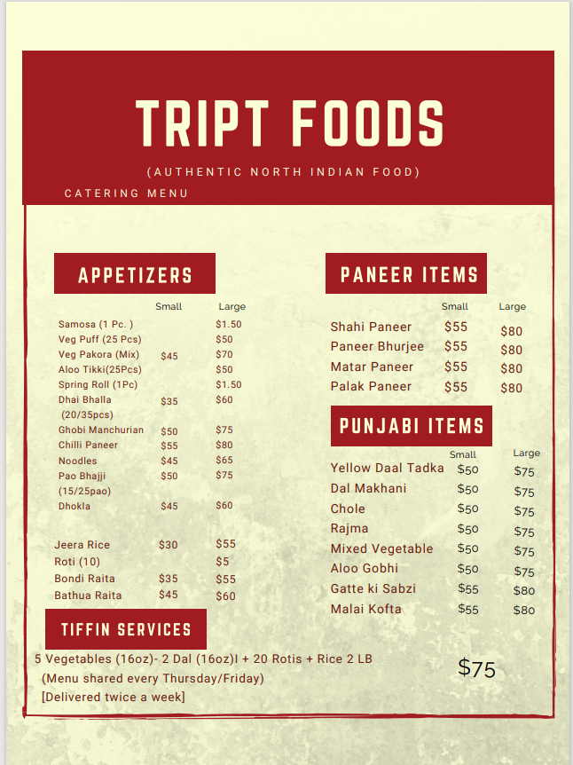 TripT food LLC | 11 Millstone Rd, Princeton Junction, NJ 08550, USA | Phone: (972) 971-7704