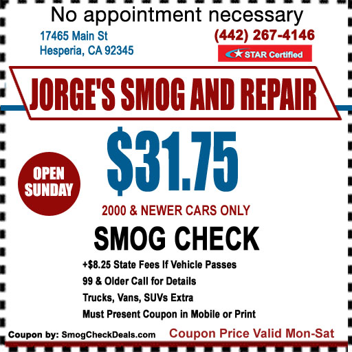 Jorges Smog Check | 17465 Main St, Hesperia, CA 92345, USA | Phone: (442) 267-4146