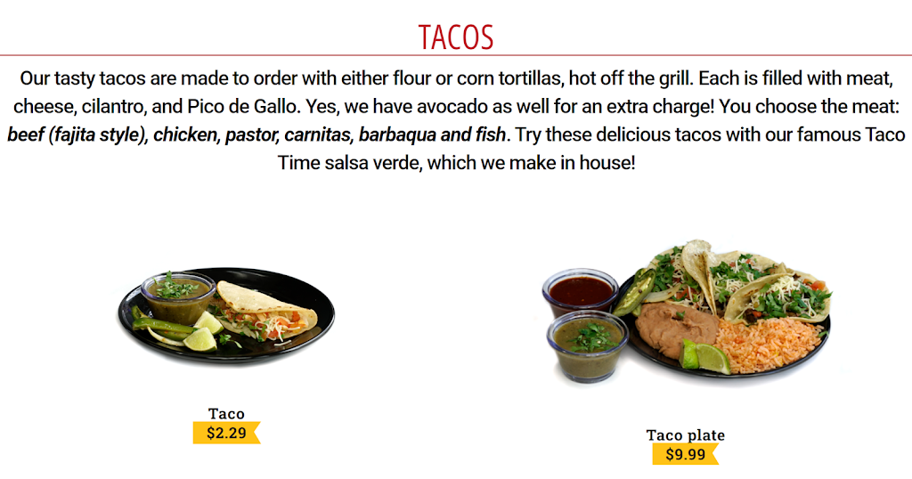 Taco Time Mexican Grill | 432 W TX-199, Springtown, TX 76082, USA | Phone: (817) 523-4422