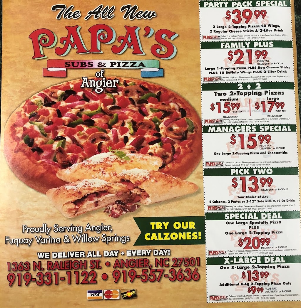 Papas Subs & Pizza | 1363 N Raleigh St, Angier, NC 27501, USA | Phone: (919) 557-3636