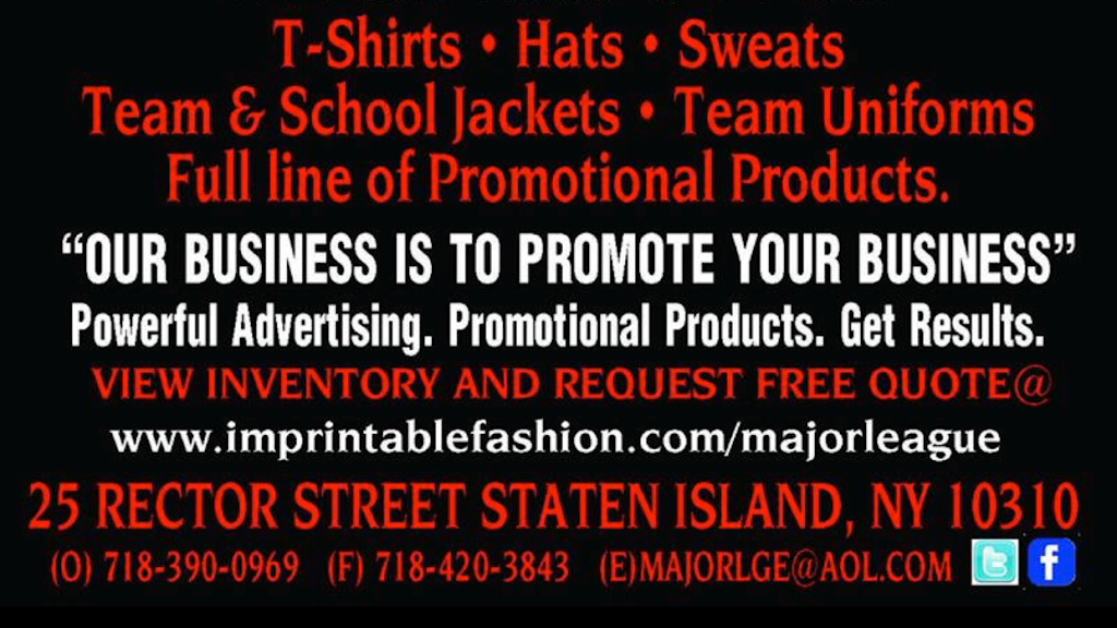 Major League Screen Printing | 25 Rector St, Staten Island, NY 10310, USA | Phone: (718) 390-0969